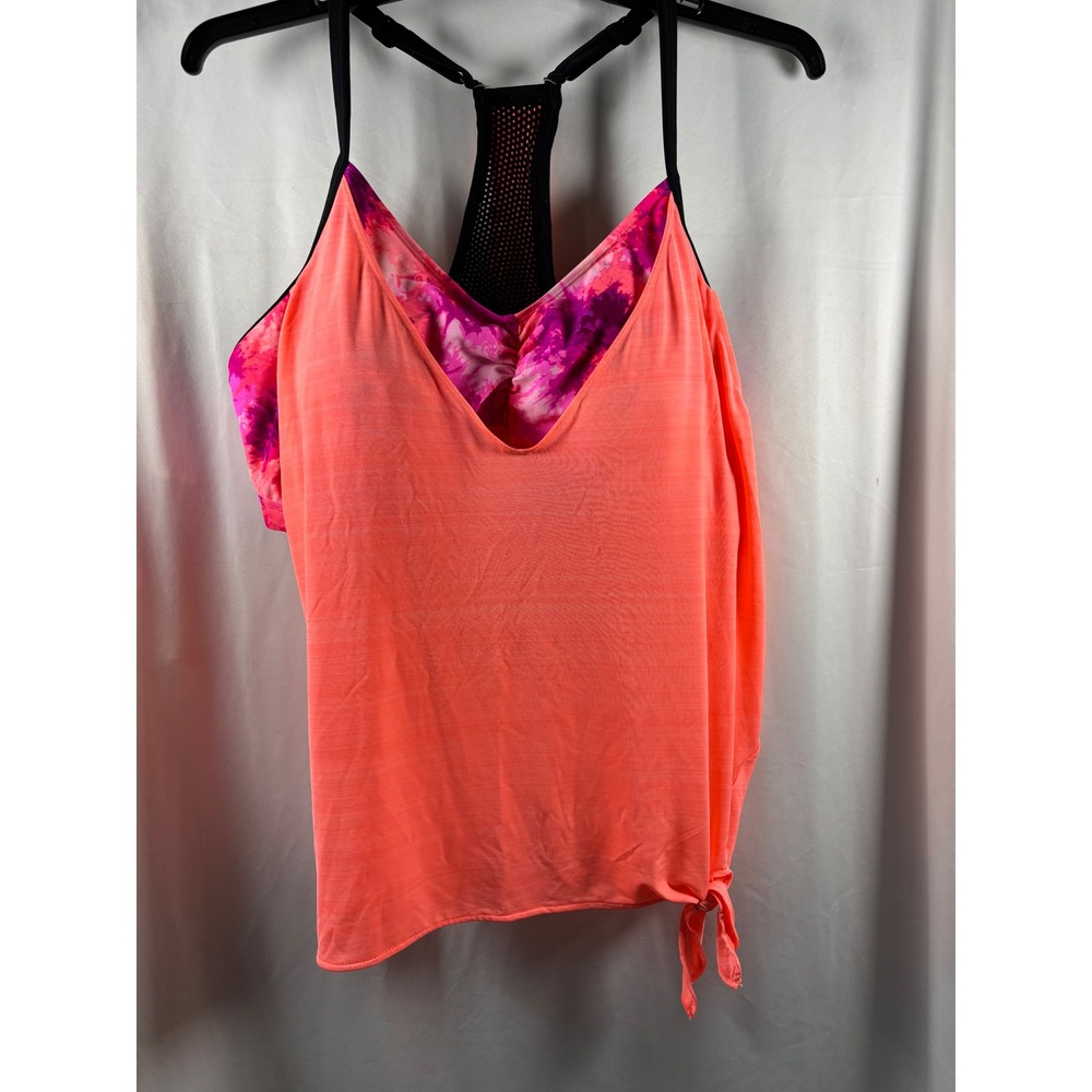 ZeroExposur Women's‎ 3X Neon Coral Tie Dye 2-in-1 Active Tank Top Built-in Bra